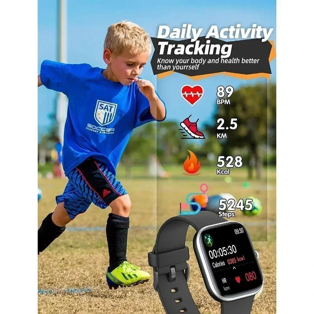 Kids  Waterproof Fitness Activity Heart Rate Sleep Monitor Black Smart Watch - Picture 6 of 14